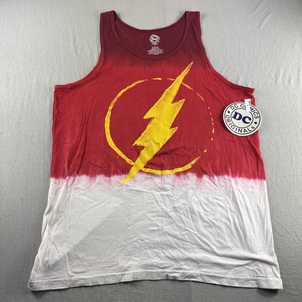 The Flash DC Comics Tank Top Mens L Red Tie Dye Sleeveless Shirt Superhero NEW